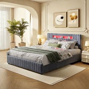 Cadre de lit avec t&ecirc;te de lit et lumi&egrave;res led lit coffre140x200velours lit adolescent avec rangement lit avec led 2 personne