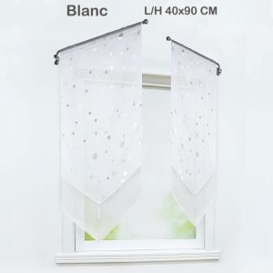 Rideau brise bise store bateau rideau romain courts voilage fenetre avec cordon de serrage Blanc L-H 40x90 CM