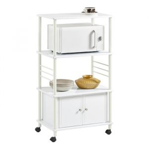 SoBuy Chariot de Cuisine à Roulettes Meuble Micro-Onde avec 3 Tablettes 2 Portes et Étagère Intérieure 60x40x110cm Blanc