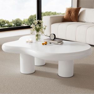 Table Basse - Table de Salon Moderne Nuage Plateau Laqu&eacute; MDF Durable Table dAppoint Pratique Blanc 97&times;67&times;32 cm