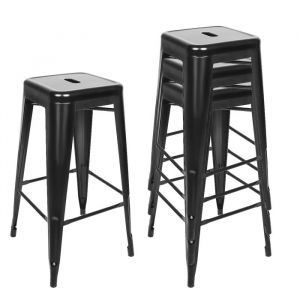MIPAN. Lot de 8 tabourets de Bar en m&eacute;tal Tabouret Bar Industriel Ext&eacute;rieure Empilable pour Restaurants Caf&eacute; Salon Noir
