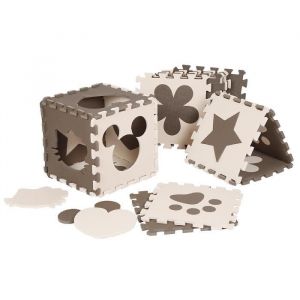 Tapis de Sol Enfant et B&eacute;b&eacute; Mousse EVA Tapis Puzzle - YIS - 12 Dalles 32.5 x 32.5 cm - Beige/Marron
