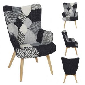 Fauteuil patchwork - Helsinki - L 66 x P 72 x H 995 - Noir et Blanc