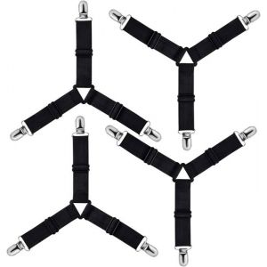 Triangle Tendeur Drap Housse Réglable Fixation Sangle de Maintien pour Literie Drap Lit Housse Repassage(Noir Lot de 4)