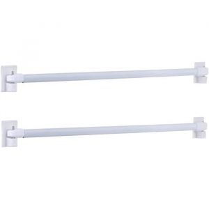 Tringle de vitrage Blanche et Plate (lot e 2) avec Supports adh&eacute;sifs sans per&ccedil;age pour fen&ecirc;tre PVC ou alu (2 tringles [401]