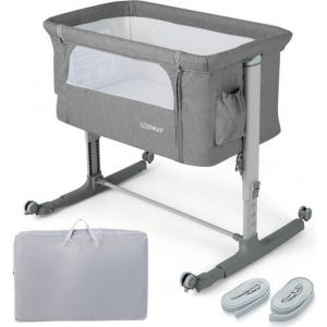 COSTWAY Berceau Cododo Bébé 5 Hauteurs Réglables Charge 9KG Couffin Maille Respirante Sac de Voyage pour Bébé 0-6 Mois Gris Clair