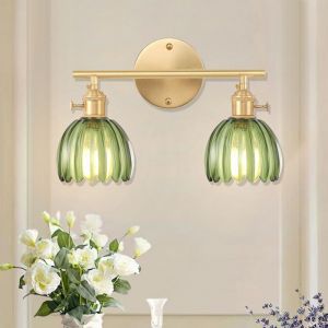 SNOGOLD Applique Murale Int&eacute;rieure &agrave; 2-Lumi&egrave;res  Abat-jour en Verre Vert Forme Tulipe Vintage E27 Luminaire pour Salon Chambre
