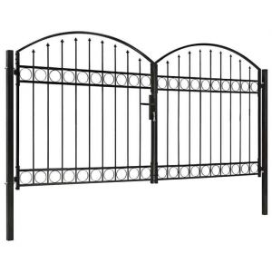 BEWI&reg;Portillon double porte avec dessus arqu&eacute; Acier 300x150cm Noir - Porte de jardin/Portail &FR132365