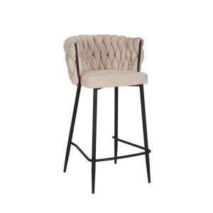 Tabouret de bar River - Livin24 - Chenille beige - Dossier tressé - Confortable