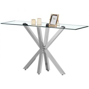Console design plateau en miroir avec pi&egrave;tement en acier inoxydable poli collection RUSSO  L. 150 x P. 45 x H. 80 cm VIV-96672