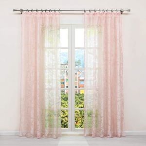 1pc rideaux Voilage fen&ecirc;tre transparent rose Passe-tringle de cuisine-salon motif de vrille L140 x H260 cm