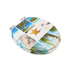 Abattant WC en bois moulé avec frein de chute motif Mosaïque plage