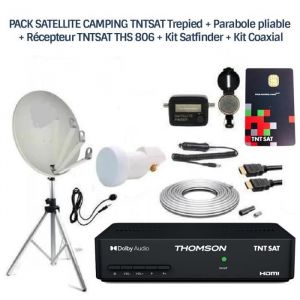 PACK SATELLITE CAMPING TNTSAT Trepied + Parabole pliable + R&eacute;cepteur TNTSAT THS 806 + Kit Satfinder + Kit Coaxial
