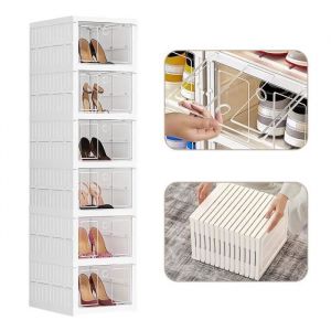 Blanc &Eacute;tag&egrave;re &agrave; Chaussures pliable et portable Willonin&reg; Bo&icirc;te &agrave; chaussures avec porte transparente 35x27x105cm 6 niveaux 6 paires