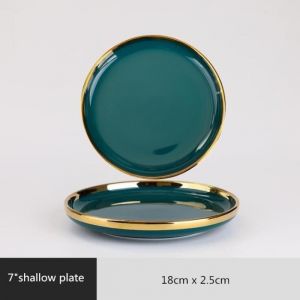 Plats et assiettesAssiette en céramique verte à bord dorévaisselle en porcelaine haut de gamme - Type 7 inch Shallow plate