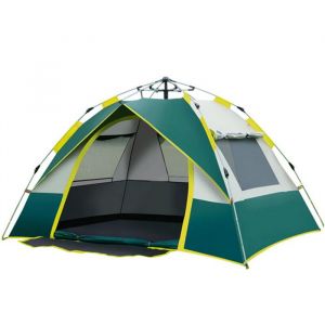 SHI-Tente de Camping 3-4 Places - Pop-Up Instantan&eacute;e Imperm&eacute;able 1 Porte + 3 Fen&ecirc;tres - Pour Randonn&eacute;e et Plage (Couleur Vert