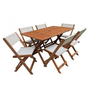 Table et chaises de jardin en bois exotique  S&eacute;oul - 1 Table + 6 chaises - Maple - Beige