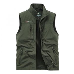 Gilet Exterieur Homme de P&ecirc;che Photographie Veste Sans Manches Multi-poches Respirant Confortable - Vert militaire