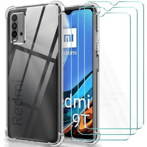 Pack de protection - GHL Tech - Redmi 9T - Coque silicone - 3 verres trempés - Anti-choc