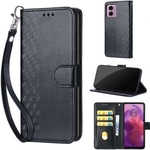 Coque pour Motorola Moto G24/G04 6.56Etui Protection Housse en Cuir PU [Emplacements Cartes] Pochette Flip Etui (Cube noir)