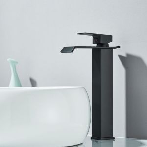 JULLYBATHEVY Robinet de Lavabo Cascade - Robinet Salle de Bain - Robinet Mitigeur - Haut Cascade de Mitigeur Lavabo - Noir Mat