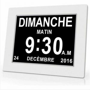Horloge Calendrier Numérique 7 Pouces – Rappel Médicaments (Alzheimer – Affichage Date/Heure – Blanc)