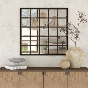 Miroir Décoratif Fenêtre Style Ferme - Noir/Blanc - Pour Salon Entrée Chambre & Salle de Bain- 686 x 686 cm