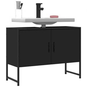 Prix bas - Armoire lavabo de salle de bain-Meuble de rangement - noir 80x33x60cm bois ingénierie （876407701990)