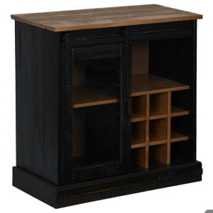 Enfilade/Bahut/Vitrine - Rustique - Buffet HALDEN porte coulissante noir 80 x 40 x 80 cm bois massif @831721