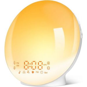 Eveil Lumi&egrave;re LED Radio R&eacute;veil Matin Lumineux Lampe de Chevet 20 Niveaux de Luminosit&eacute; Simulateur dAube et Cr&eacute;puscule
