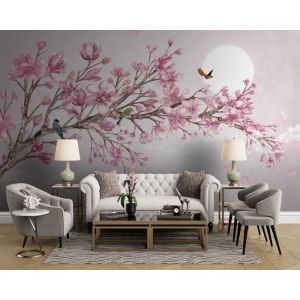 Papier Peint Panoramique 3D Fleurs 200x140 cm style 3D Fleurs Arbre Fleurir Oiseaux Papier Peint intiss&eacute; pour Chambre Salon