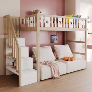 Lit Mezzanine Enfant 90x200 cm avec &eacute;Chelle Lit Simple avec Barri&egrave;Res de S&eacute;Curit&eacute; Lit Enfant Rembourr&eacute; en Bois MassifCouleur
