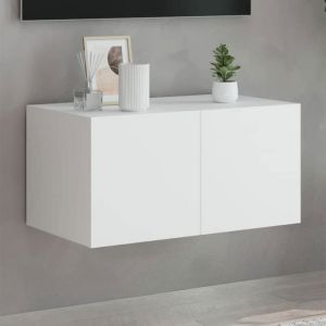 (Blanc)Meuble TV - SIGNOR - Table Télévision en bois mural avec lumières LED blanc 60x35x31 cm 120210
