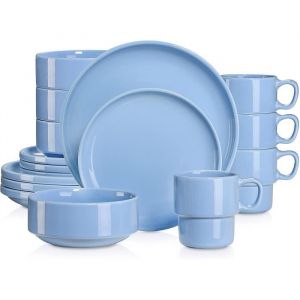 LOVECASA S&eacute;rie SWEET KDS-5 Service Complet de Table 16 pi&egrave;ces bord deboutempilableen porcelaine pour 4 Personnes - Lavande