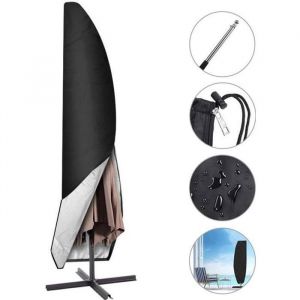 Housse de Parasol Déporté 4x3m avec Tige Télescopique Grande Parasol Protection Imperméable Anti-UV pour Parasol 2 à 4 m Noir
