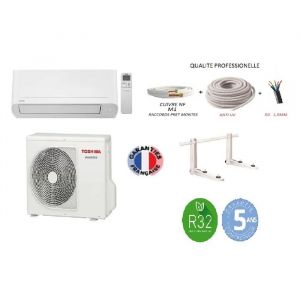 Pack Climatiseur réversible Mono-split TOSHIBA NAKA 1,5 KW 15m2  + kit 5m de pose complet