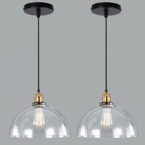 WOTTES Verre Rétro Suspension Luminaire Industrielle Vintage Lustre Eclairage de Plafond Lampe Design Transparent Ø20CM 2PCS