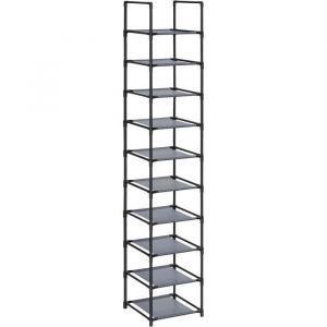 &Eacute;tag&egrave;re Chaussure &agrave; 10 Niveaux Meuble de Rangement 33 x 33 x 173 cm Cadre en M&eacute;tal en Tissu Non-tiss&eacute; Gris