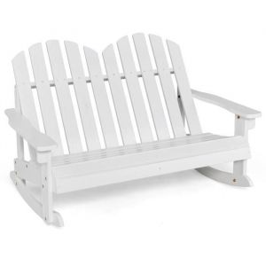 COSTWAY Chaise/Fauteuil à Bascule Jardin en Bois de Sapin 2 Places pour Enfants de 3 Ans+ avec Inclinaison 30° Charge 100 kg Blanc