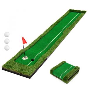 LIFEZEAL Tapis de Putting de Golf de 300 x 50 cm Mini Tapis avec 2 Tailles de Trous et 3 Balles de Golf pour Int&eacute;rieur Ext&eacute;rieur