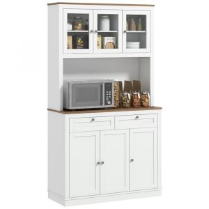 Buffet haut cuisine - HOMCOM - 6 portes 2 tiroirs &eacute;tag&egrave;res r&eacute;glables - MDF et panneau de particules - 100x40x180cm - blanc