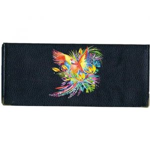 Porte chequier long en cuir noir pour Femme Perroquet