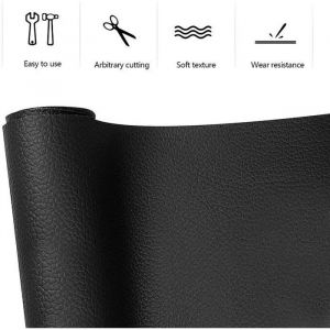 Patch de Réparation Cuir - OLY MAGIC - 137 x 50 cm - Cuir PU - Noir - Autocollant et Élastique