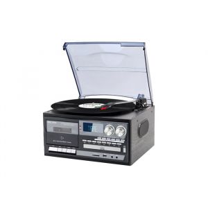 Platine Vinyle Bluetooth 5.0 - Tourne-Disque Multifonctions 10 W RMS CD Cassette FM Enregistrement USB/SD - Noir