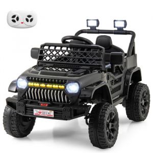 DREAMADE Voiture Electrique Enfants 12V avec Télécommande Parentale 3 Vitesses Lumières LED Musique Suspension à Ressort Noir