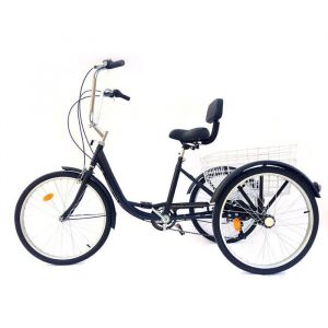 24 6 Vitesse tricycle Vélo à 3 Roues Adulte Tricycle Avec Panier Cruiser Vélo Adulte tricycle avec Panier noir