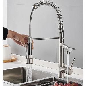 Robinet de Cuisine - LEYSHOP - Mitigeur Évier à Ressort Rotatif 360° Double Sortie - Brossée