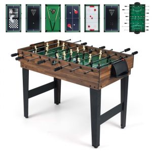 Table Multi-jeux 10 en 1 Empilable COSTWAY-HockeyBillardBaby-FootBowling&Eacute;checs-127x102x82cm-en Bois-Accessoires Complets-6+ Ans