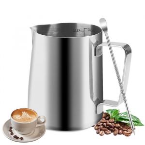 Pot &agrave; Lait 350ml Mousseur &agrave; Lait Pichet Lait Inox avec &Eacute;chelle Aiguille pour Latte Art Incluse Adapt&eacute; aux Baristas po QIEDOVIEY