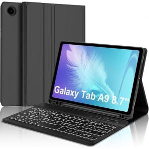 &Eacute;tui Clavier - SENGBIRCH - Samsung Galaxy Tab A9 8.7 2023 - AZERTY Fran&ccedil;ais - R&eacute;tro-&eacute;clair&eacute; - Noir